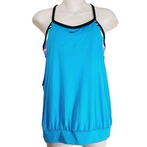 Nike Tank Top Built in Sports Bra Size Large L Blue Striped Racerback